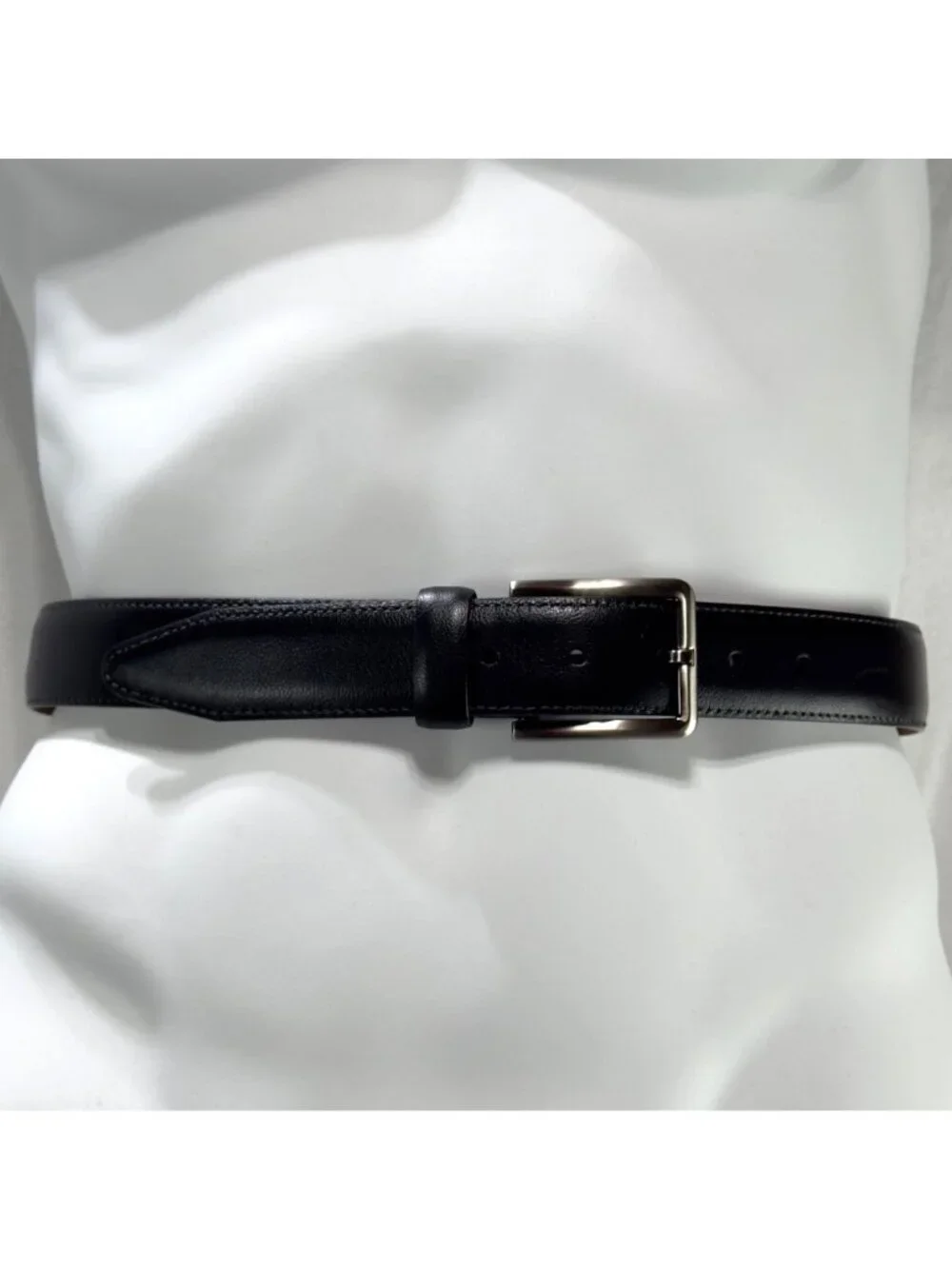 Johnston Murphy Men’s Dress Belt Black Leather Silver-Tone Buckle Size 38